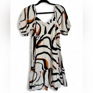 Nine West Cream Midi Dress with Black & Brown Abstract Swirl